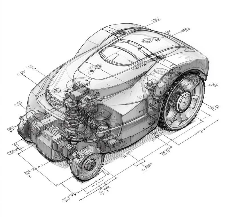 Zeichnung Mähroboter Mowio